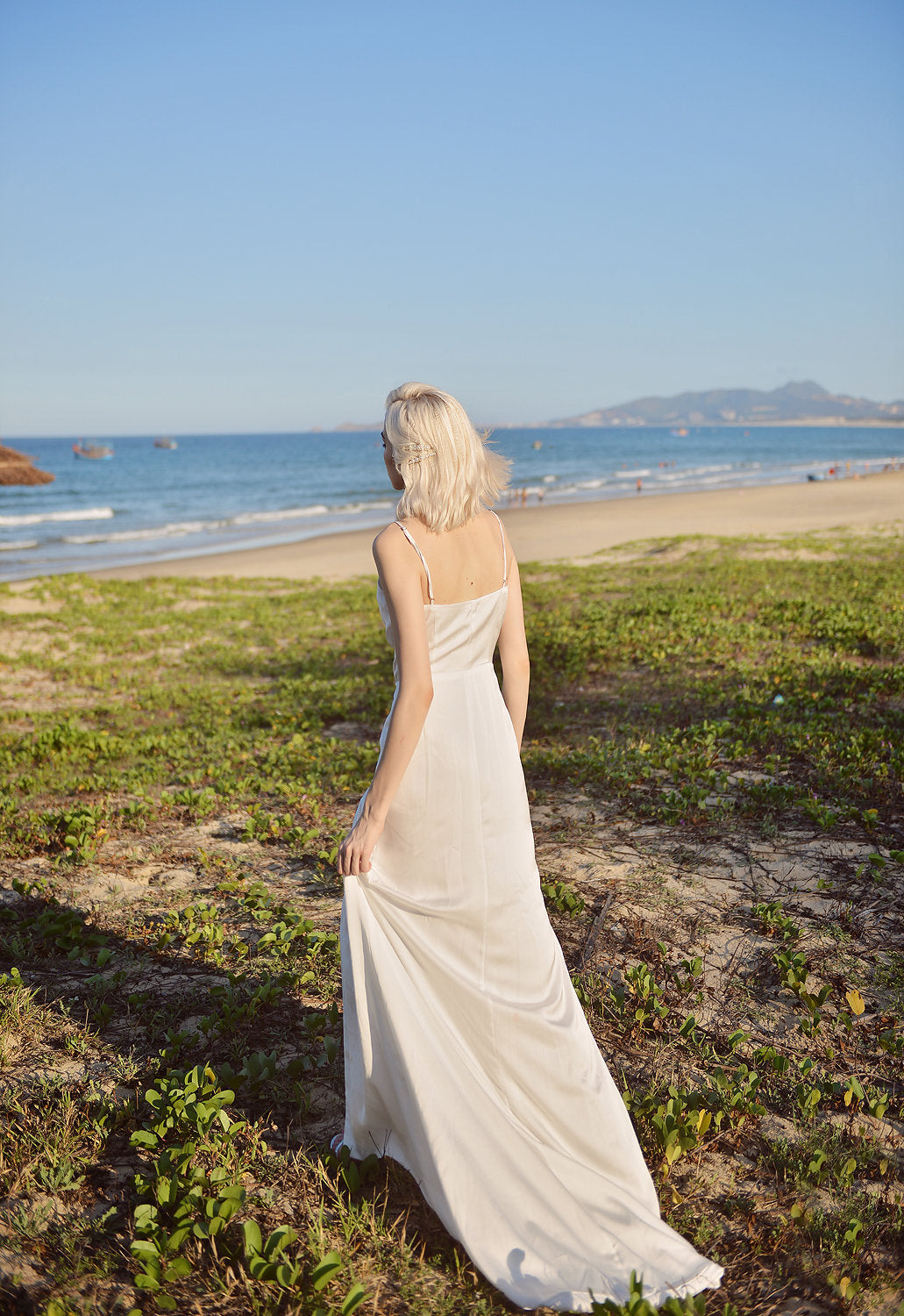 Vneck Wedding Dress Chapel Train - Silk Bridal Gown - Simple Wedding Dress
