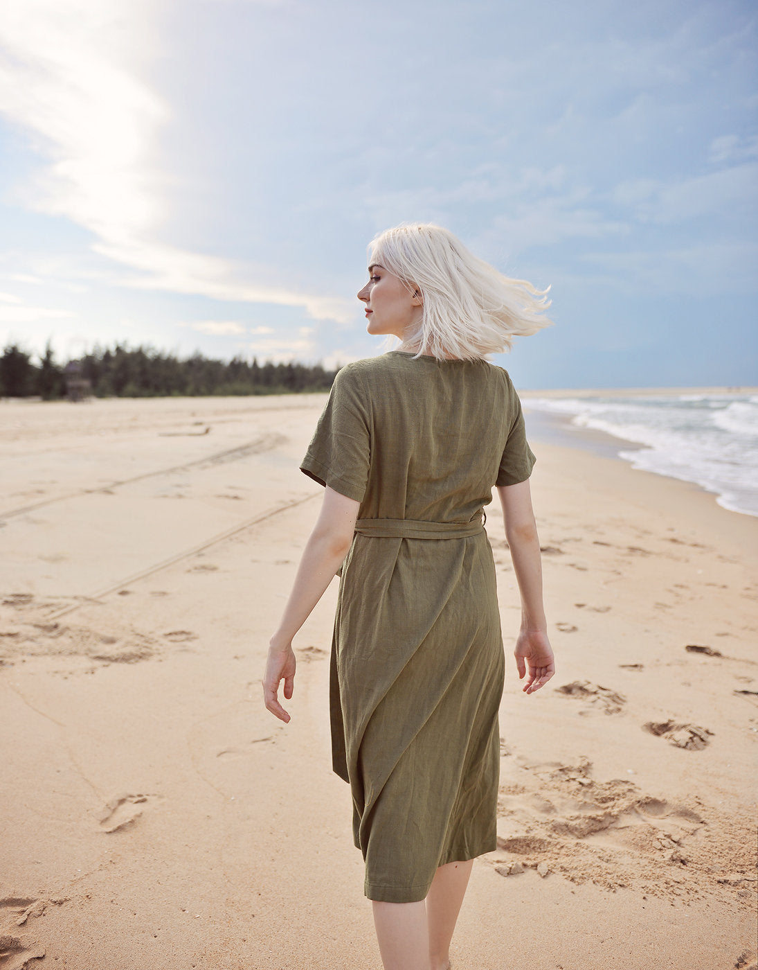 Linen Dress with Buttons - Midcalf Linen Dress - Long Linen Summer Dress