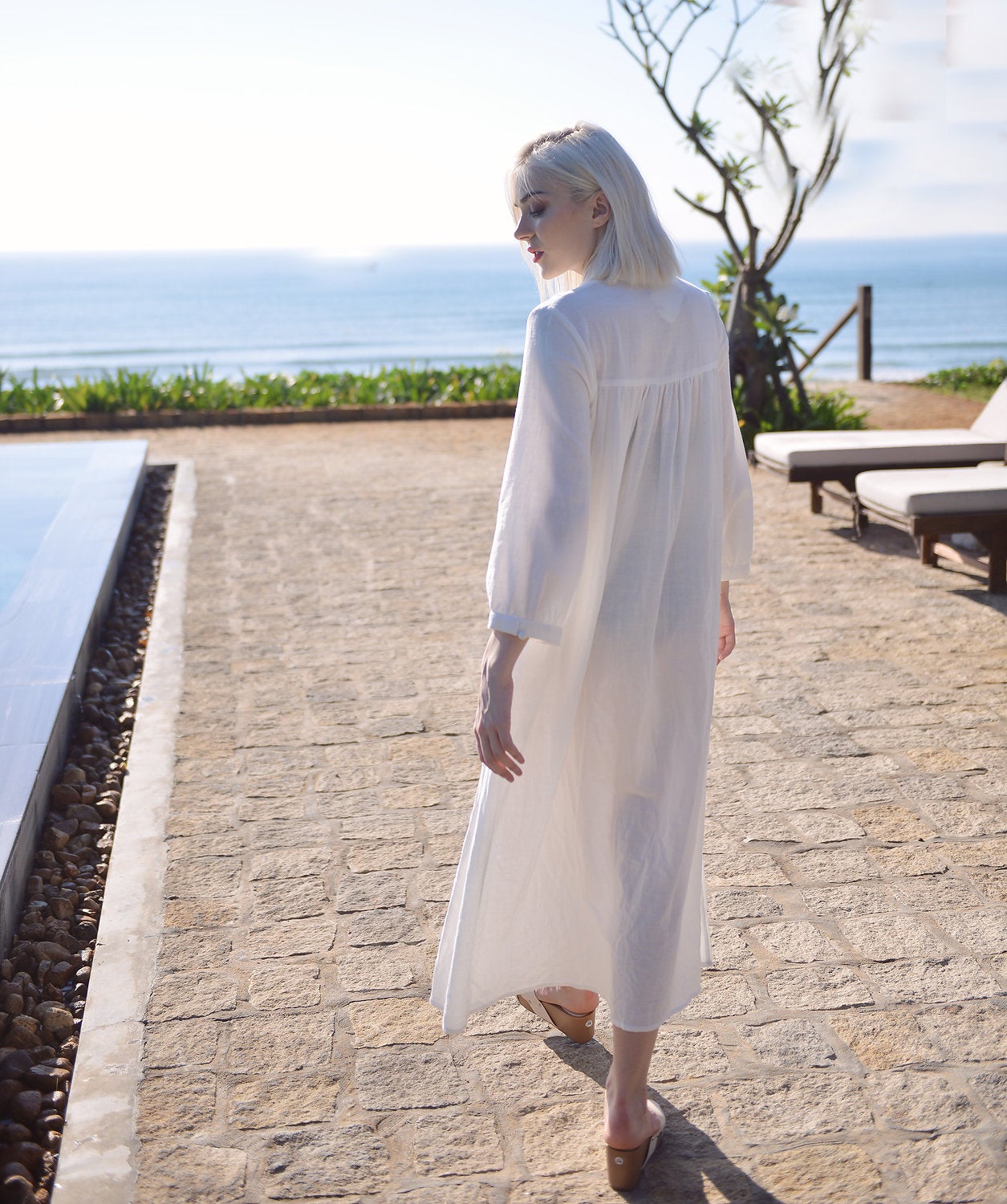 Linen Kaftan Tunic Dress - Cotton Mid-calf Tunic Dress - Organic Clothing