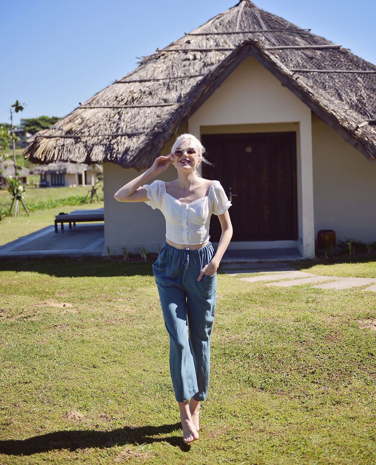 Relaxed Fit Linen Pants - Cotton Long Pants - Elastic waist Linen Pants