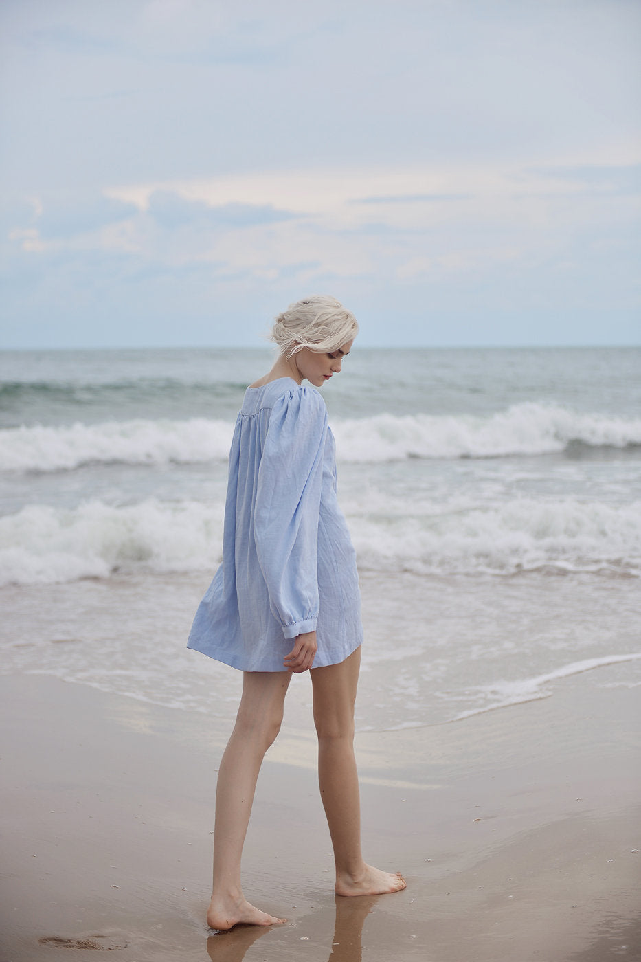 Linen Shirt Dress - Blue Line Shirtdress - Petite Cotton Dress - Women Summer Dress