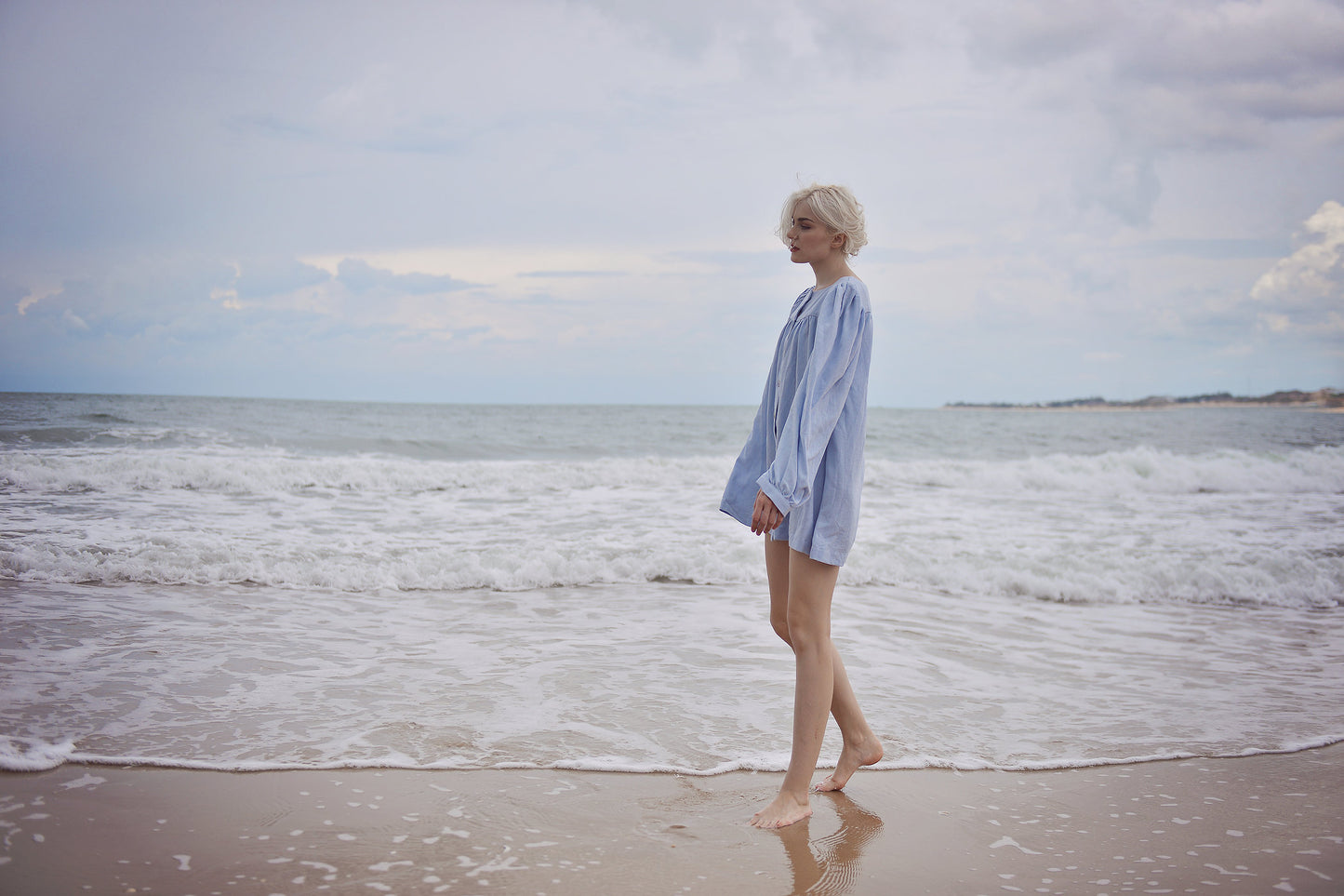 Linen Shirt Dress - Blue Line Shirtdress - Petite Cotton Dress - Women Summer Dress