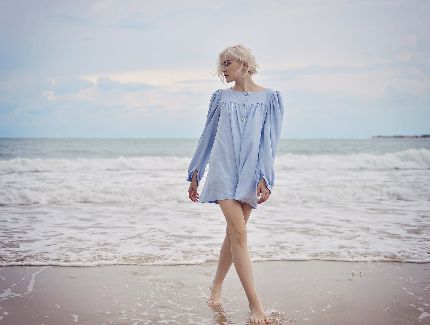 Linen Shirt Dress - Blue Line Shirtdress - Petite Cotton Dress - Women Summer Dress