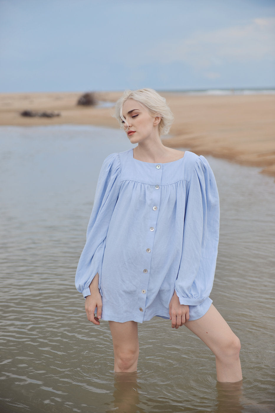 Linen Shirt Dress - Blue Line Shirtdress - Petite Cotton Dress - Women Summer Dress