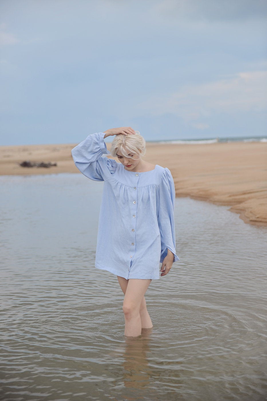 Linen Shirt Dress - Blue Line Shirtdress - Petite Cotton Dress - Women Summer Dress