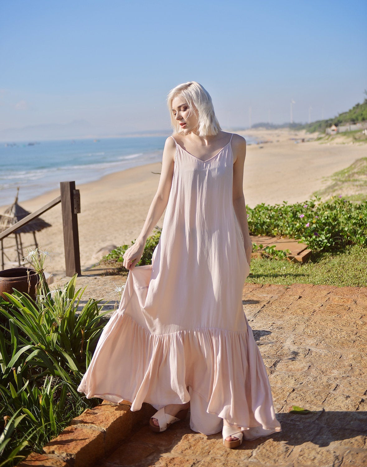 Low back Silk Dress - Summer Silk Dress - Silk Maxi Dress