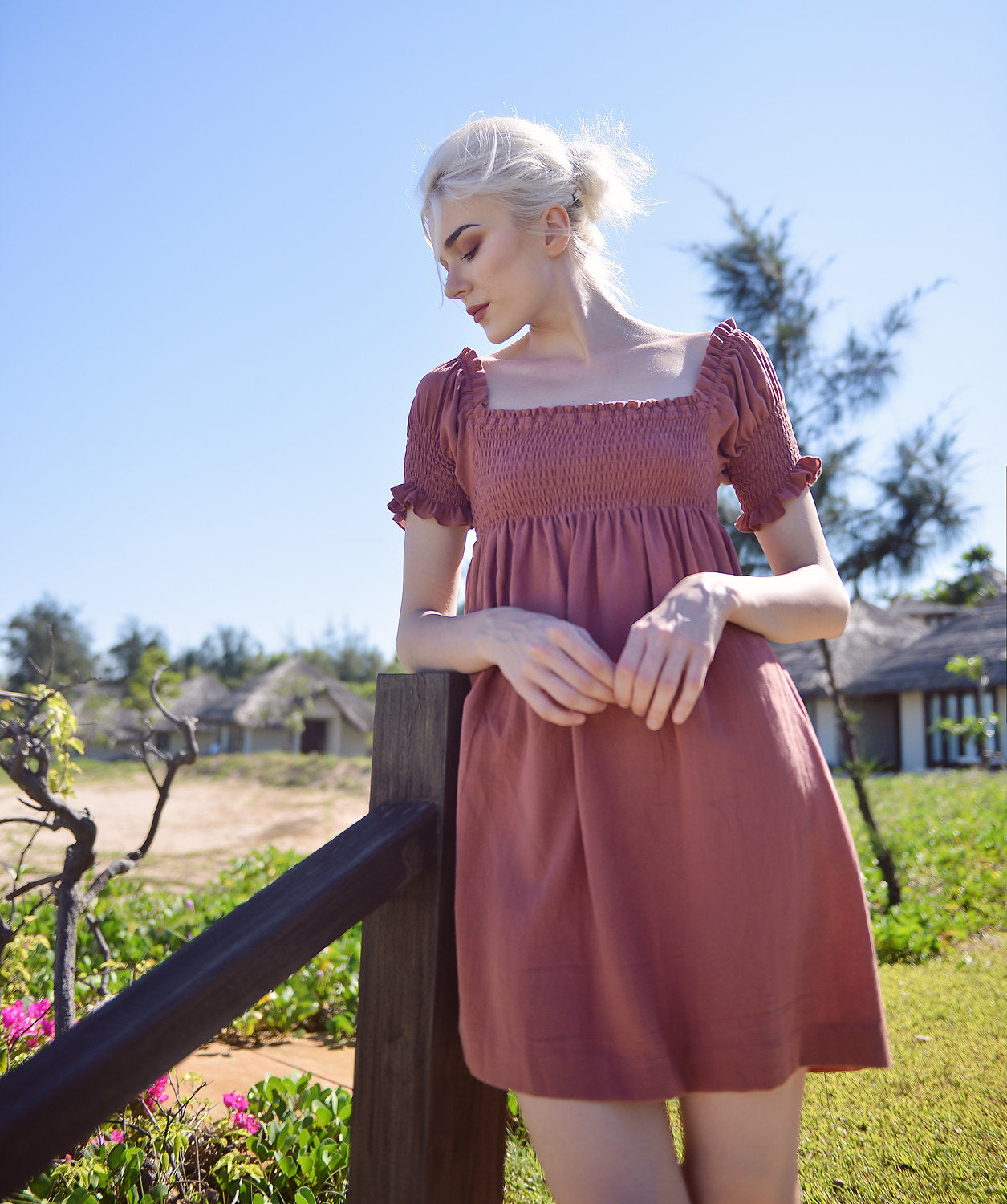 Linen Summer Dress - Women Off shoulder Dress - Linen Cotton Dress - Natural Fabric