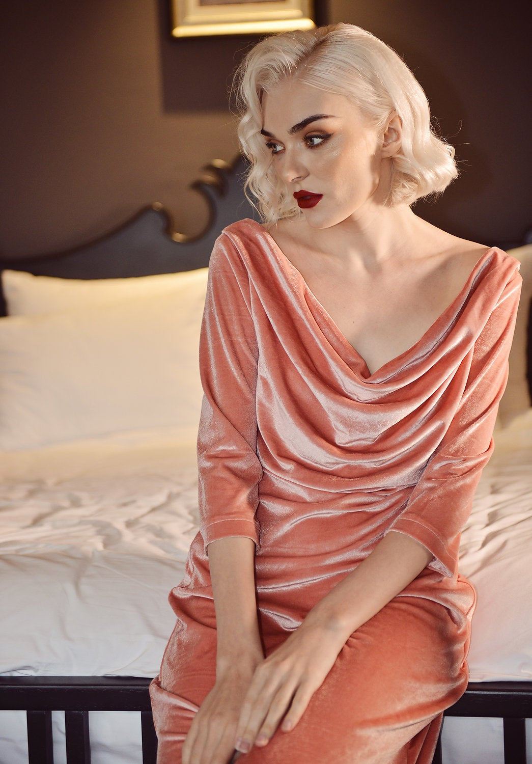 Cowl Neck Velvet Gown - Velvet Long Gown - Women Prom Dress