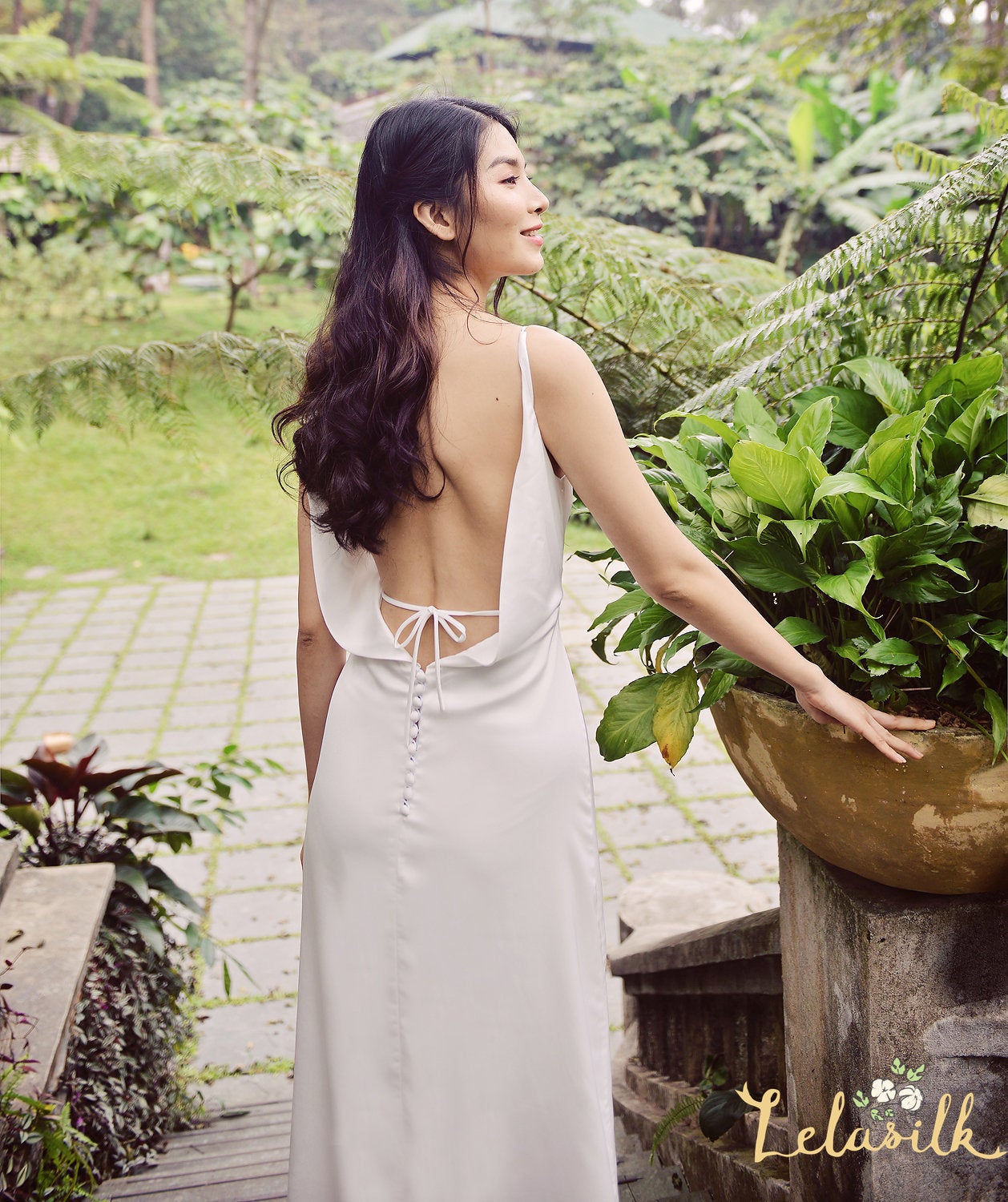 Backless Silk Dress - Simple Bridal Gown - White Silk Dress