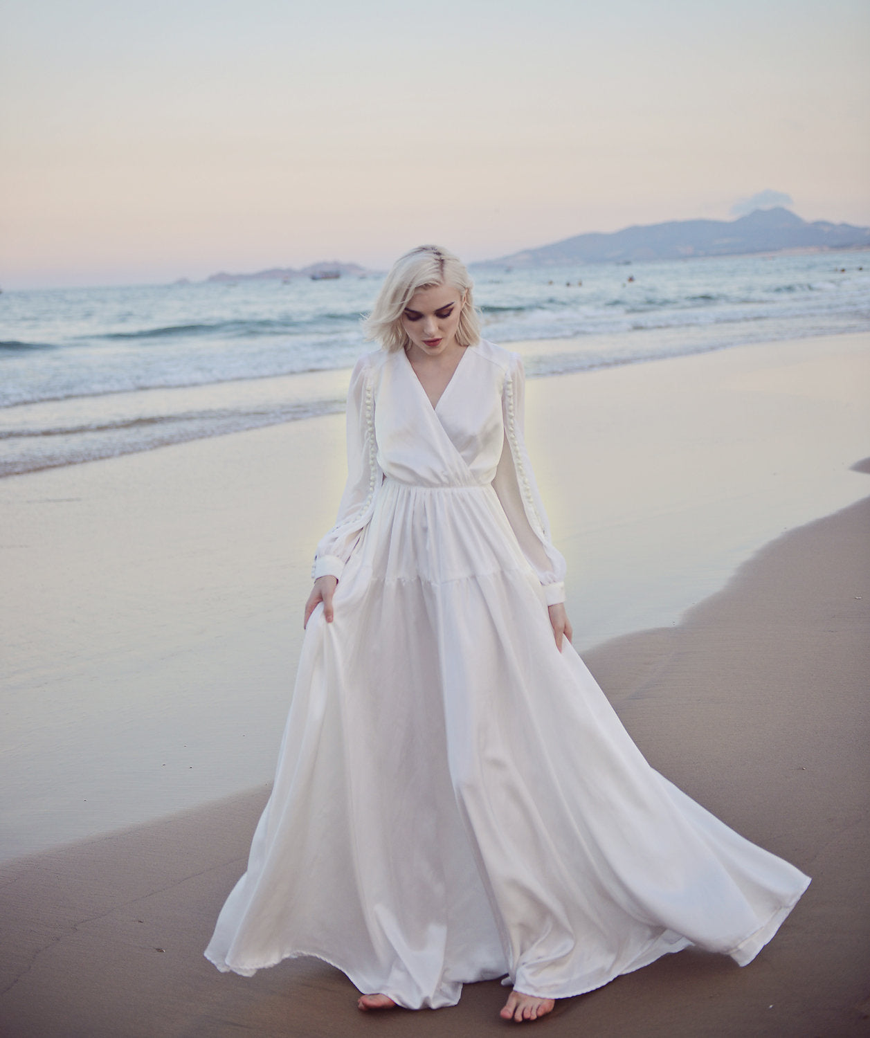 Silk Wedding Dress - Wedding Dress with Train - Aline Bridal Gown - Cathedral Wedding Dress