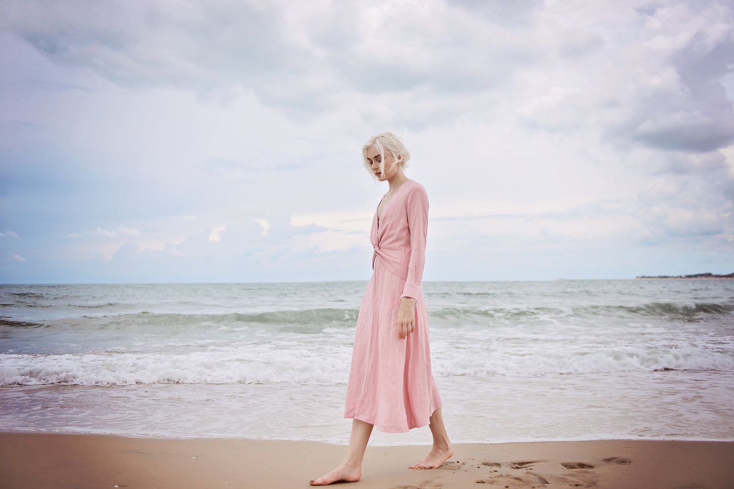 Knot Front Linen Dress - Linen Summer Clothing - Cotton Midi Tunic Dress