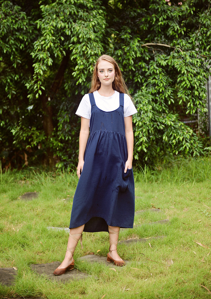 Linen Midi Apron Dress - Women Summer Dress - Organic Cotton Apron - Organic Clothing