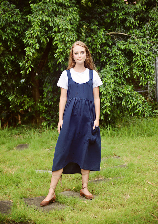 Linen Midi Apron Dress - Women Summer Dress - Organic Cotton Apron - Organic Clothing