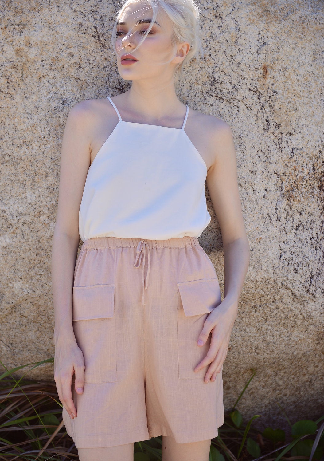 Women Linen Shorts - High-wasted Shorts -  Summer Shorts with Pockets - Organic Cotton Shorts