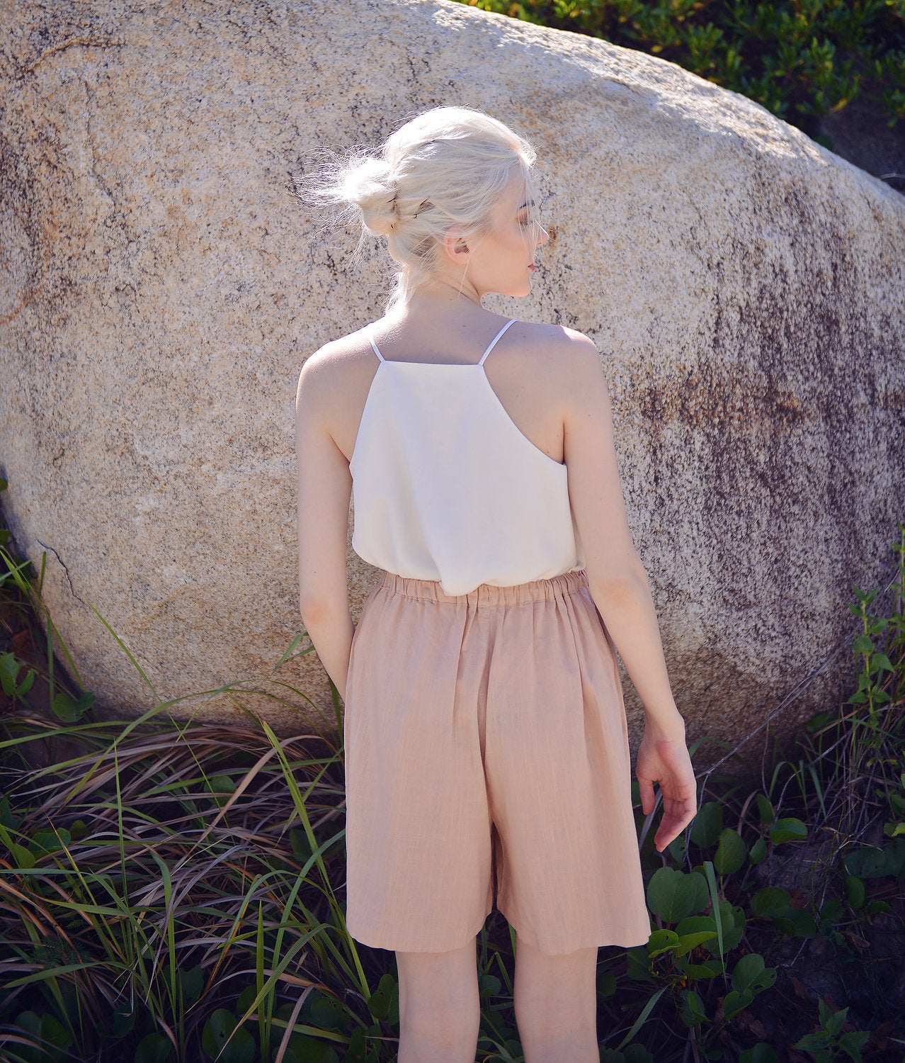 Women Linen Shorts - High-wasted Shorts -  Summer Shorts with Pockets - Organic Cotton Shorts