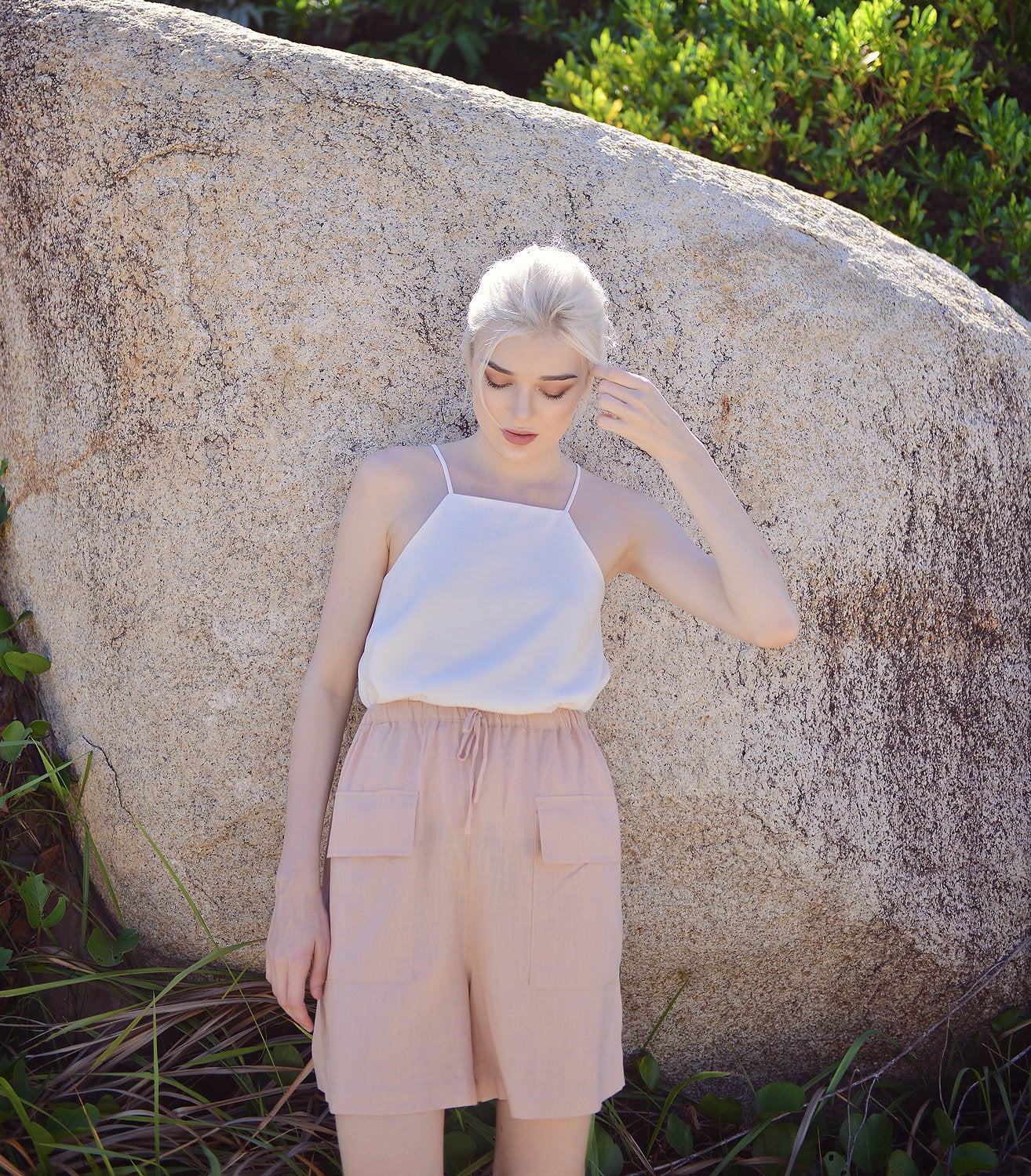 Women Linen Shorts - High-wasted Shorts -  Summer Shorts with Pockets - Organic Cotton Shorts