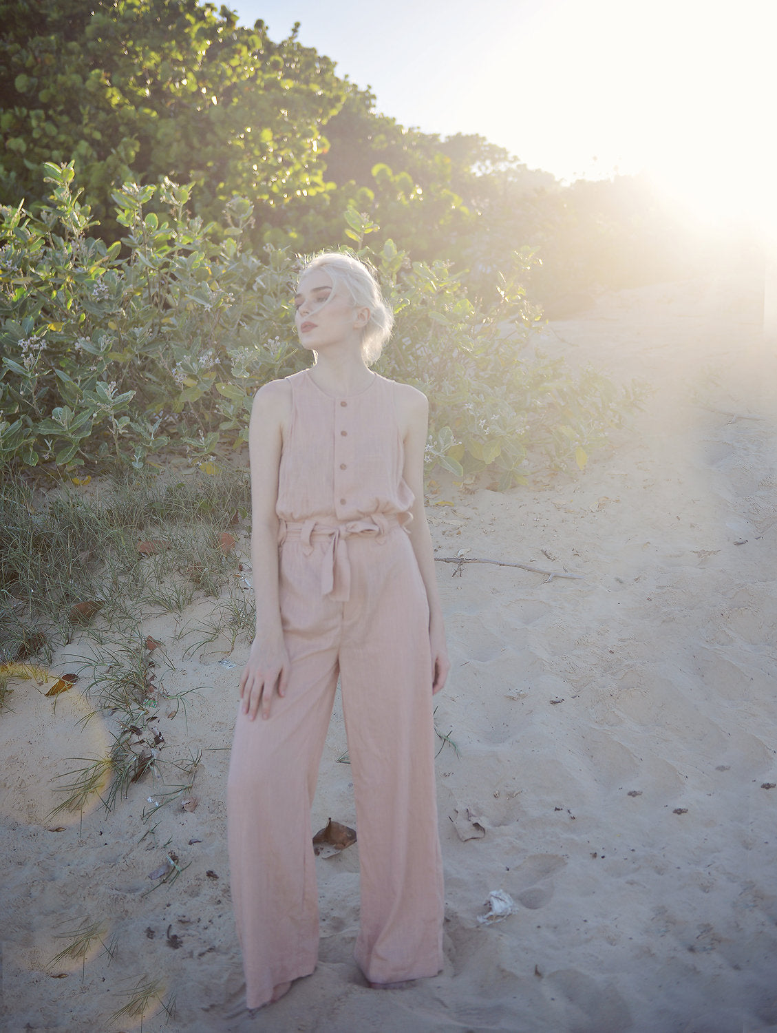 Women Linen Jumpsuit - Linen Button Overalls - Cotton Linen Romper - Linen Sleeveless Overalls
