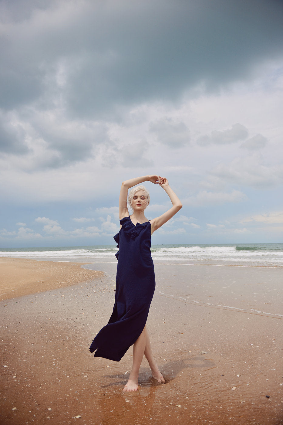 Lowback Linen Dress - Long Linen Dress - Linen Cotton Slip - Sides Slit Dress