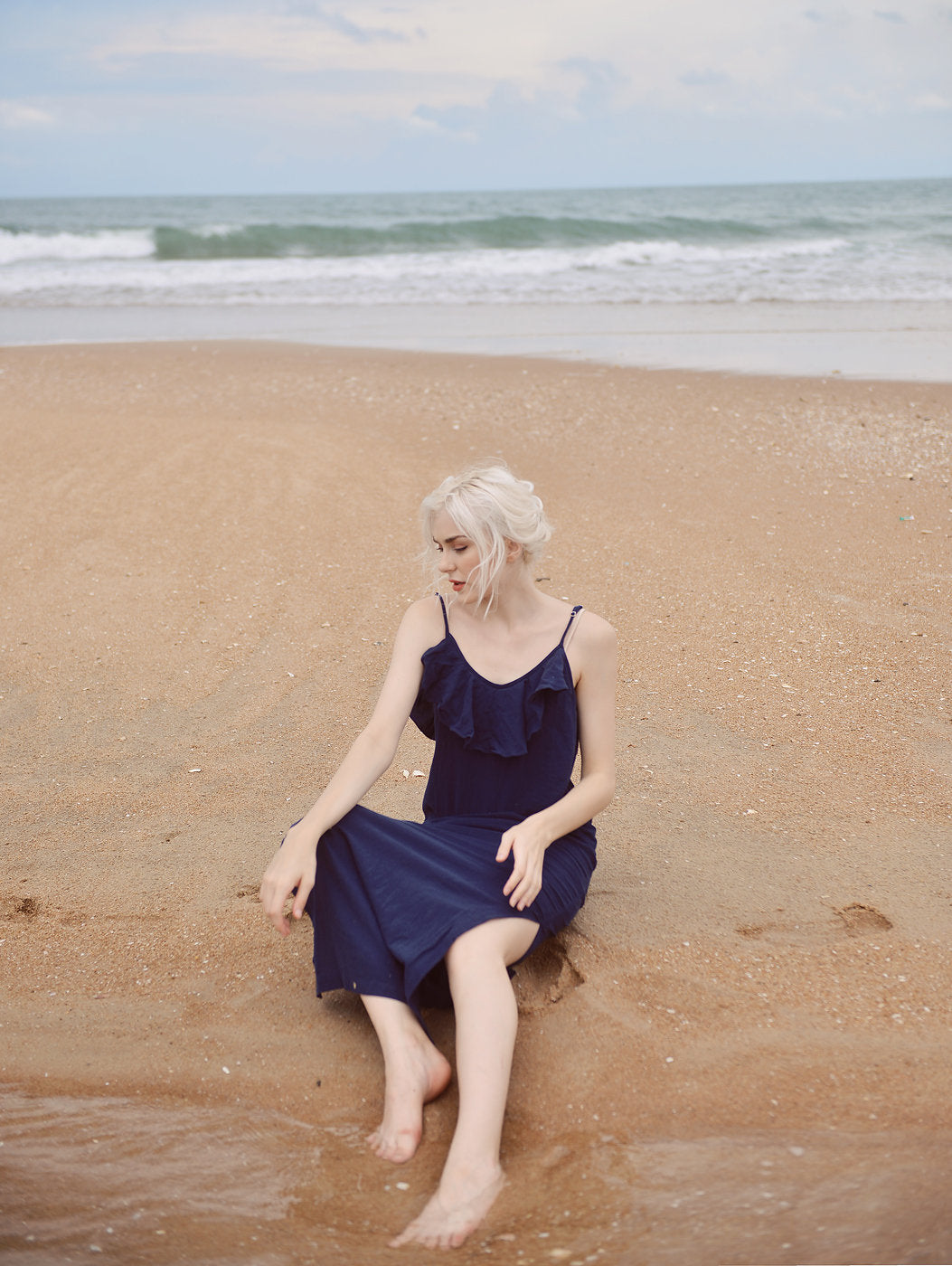 Lowback Linen Dress - Long Linen Dress - Linen Cotton Slip - Sides Slit Dress