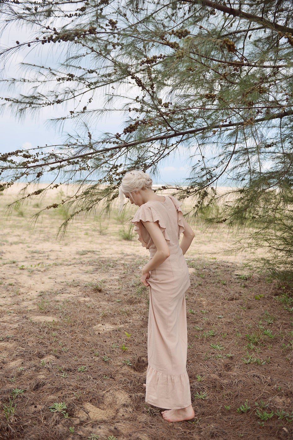 Maxi Linen Dress - Women Organic Cotton Dress - Beach Resort Dress
