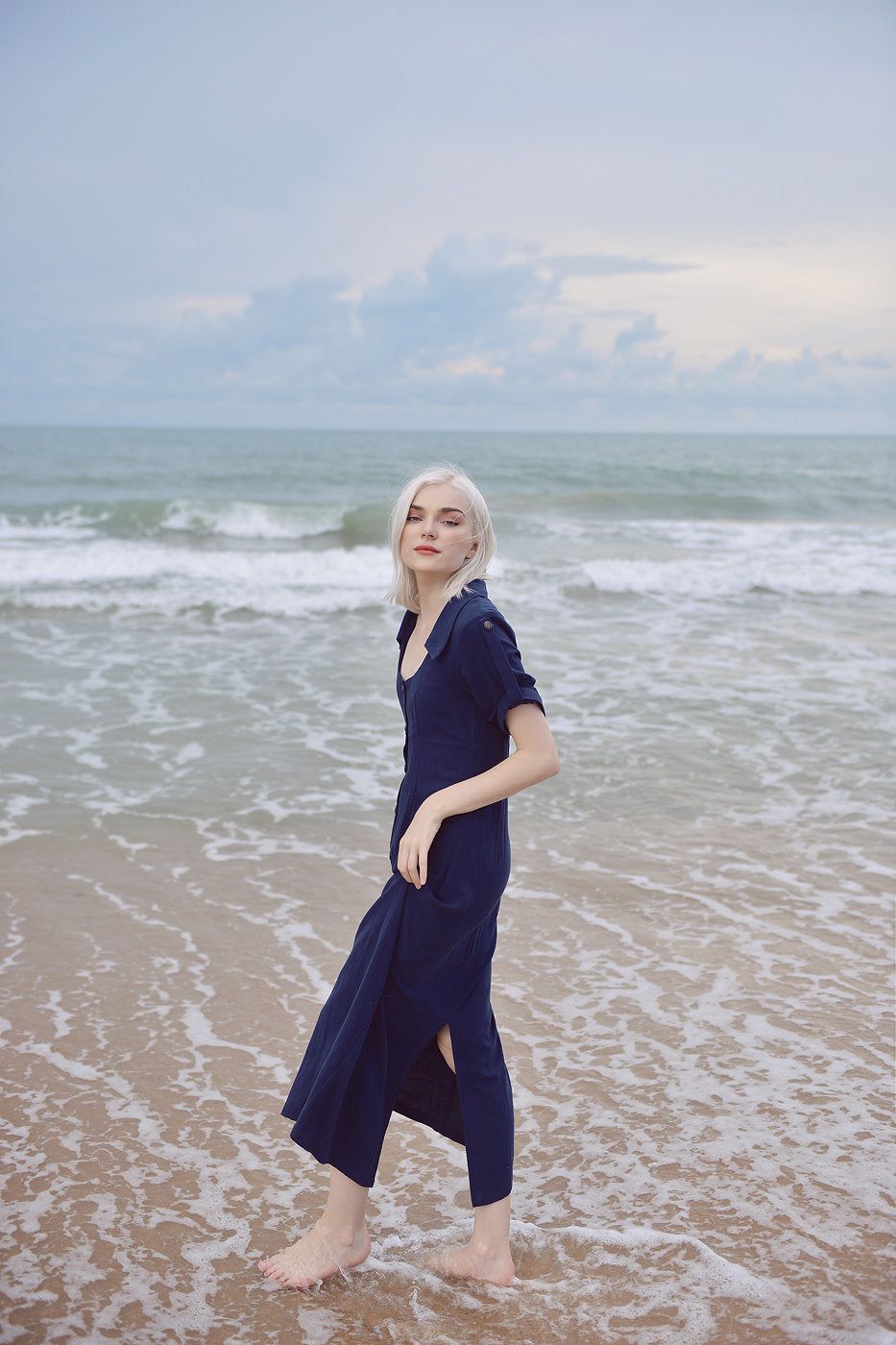 Cotton Dress with Short Sleeves - Cotton Summer Dress - Women Organic Clothing
