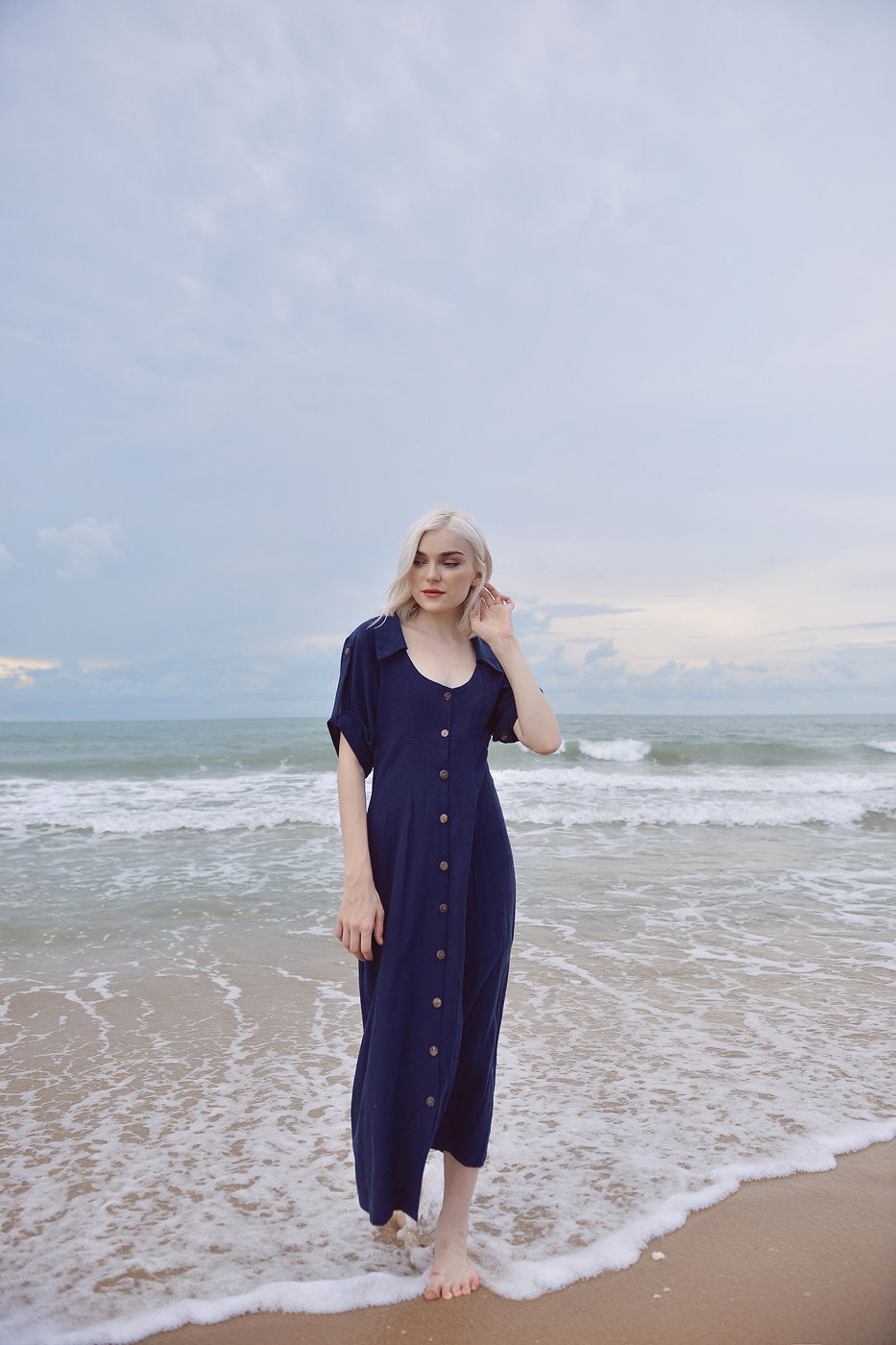Cotton Dress with Short Sleeves - Cotton Summer Dress - Women Organic Clothing