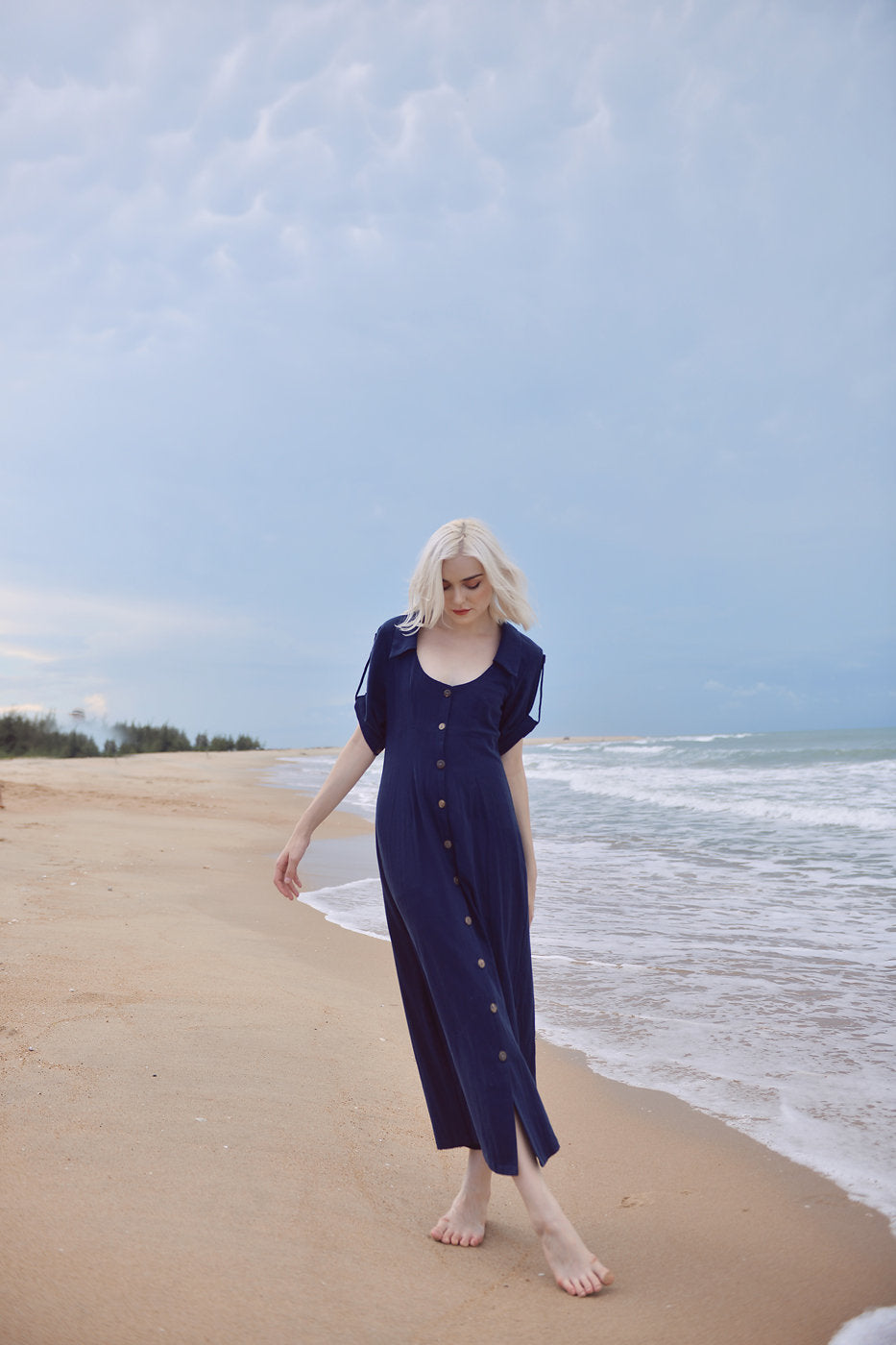 Cotton Dress with Short Sleeves - Cotton Summer Dress - Women Organic Clothing