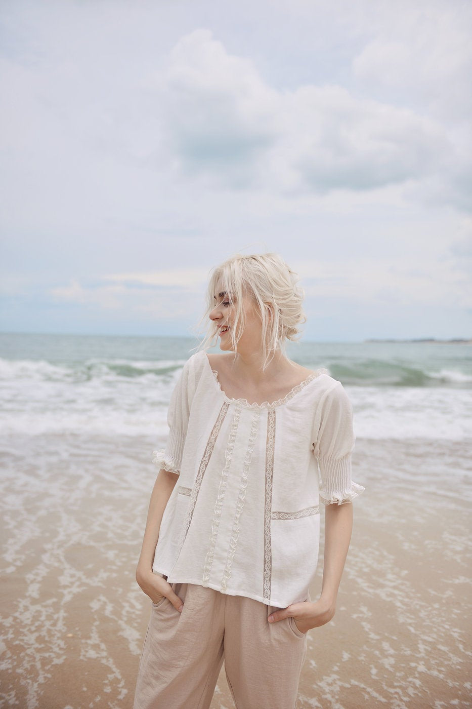 Women Top Blouse -  Cotton Top for Women - Linen Loose Blouse - Cotton Summer Top