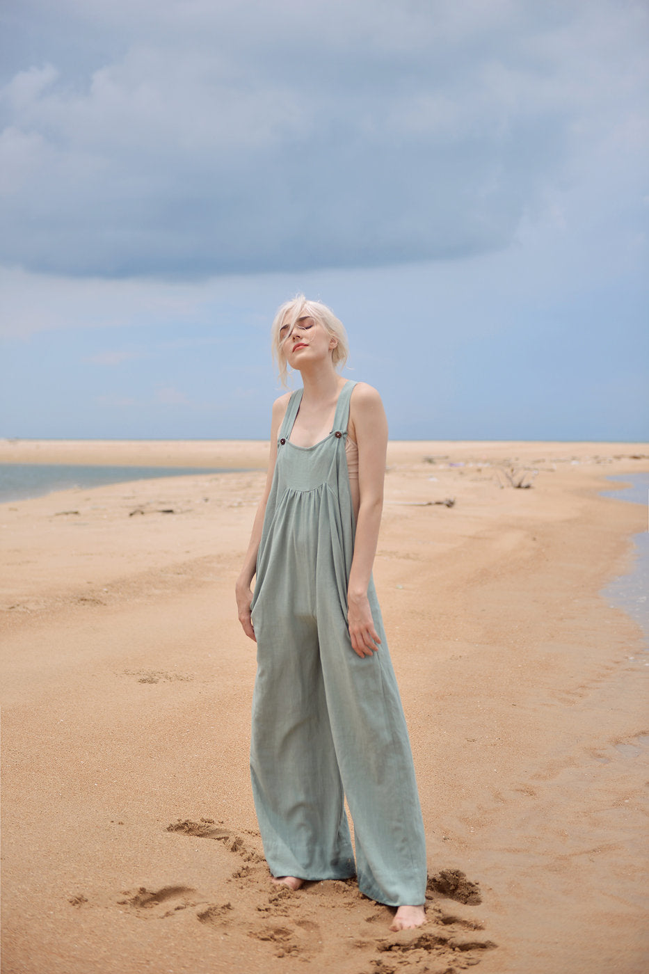 Cotton Linen Overalls with Pockets - Women Linen Jumpsuit - Linen Clothing