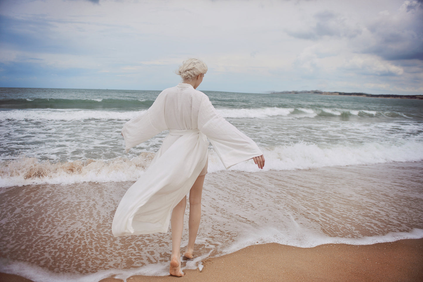 Women Linen Robe with Pockets - Linen Long Robe - Organic Cotton - Women Linen Robe