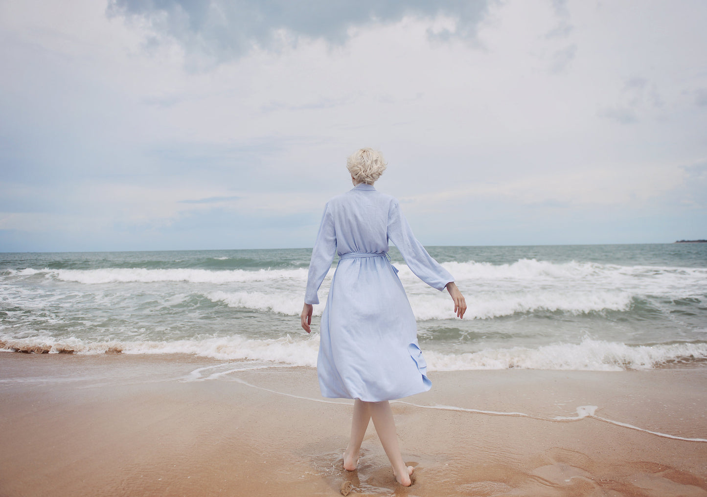 Women Robe Linen - Long Sleeves Linen Robe - Knee Length Cotton Robe