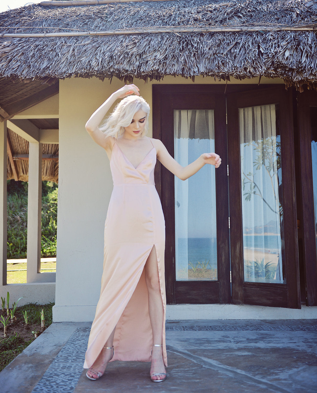 High Slit Silk Dress - Silk Long Dress - Women Silk Dress - Wedding Classic Silk Dress