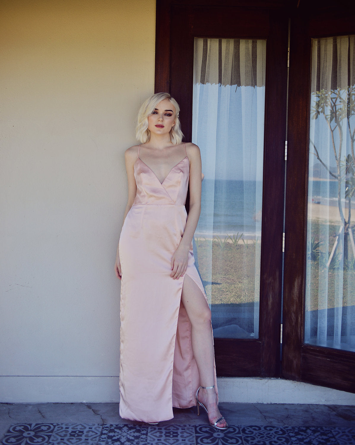 High Slit Silk Dress - Silk Long Dress - Women Silk Dress - Wedding Classic Silk Dress