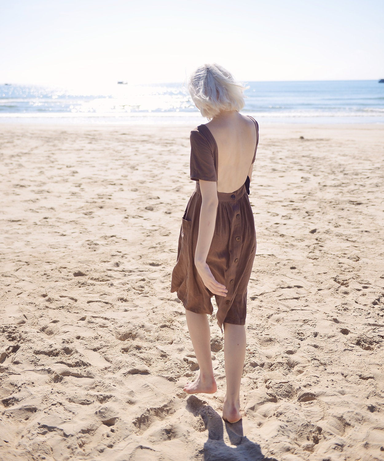 Openback Linen Dress - Linen Dress with Pockets - Openback Linen Dress - Natural Fabric