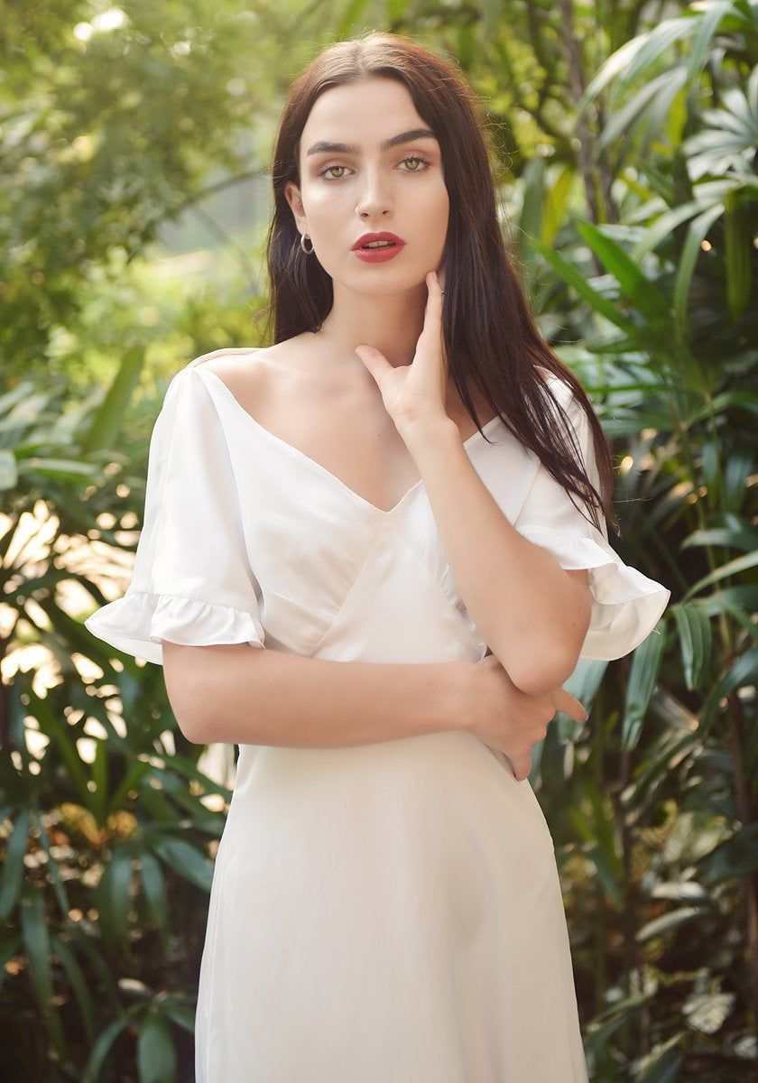 Long Silk Dress - Women Party Dress - Ivory Casual Dress - Women Silk Dress - LelaSilk