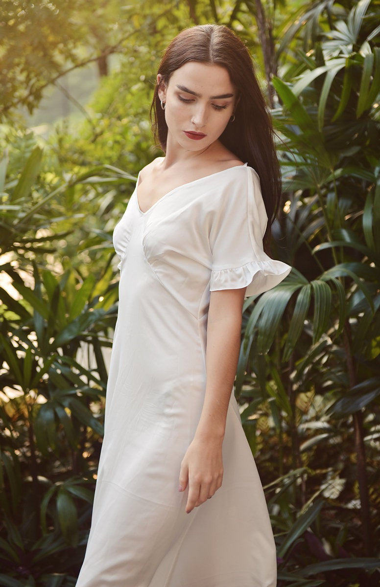Long Silk Dress - Women Party Dress - Ivory Casual Dress - Women Silk Dress - LelaSilk