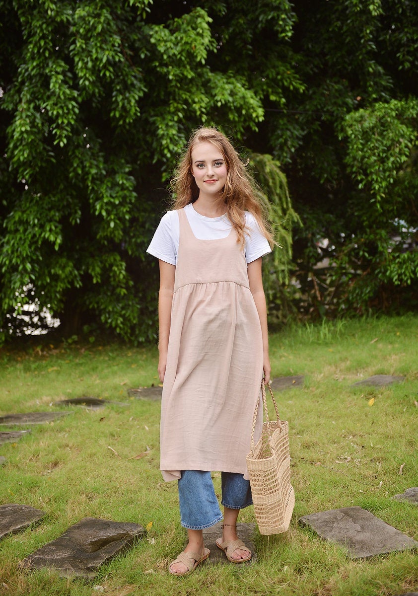 Apron Cotton Long Dress - Women Cotton Dress - Organic Cotton - Dress For Women - Natural Fabric