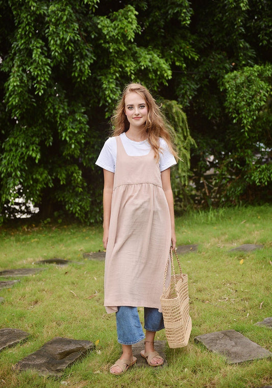 Apron Cotton Long Dress - Women Cotton Dress - Organic Cotton - Dress For Women - Natural Fabric