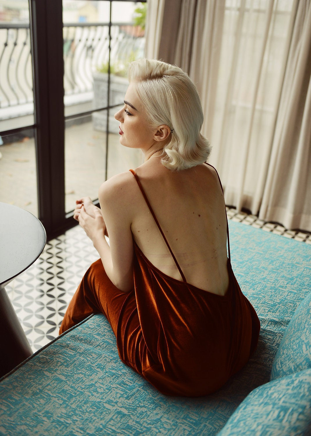 Lowback Velvet Dress - Open Back Long Dress - V Back Slip Dress - Velvet Floor length Dress