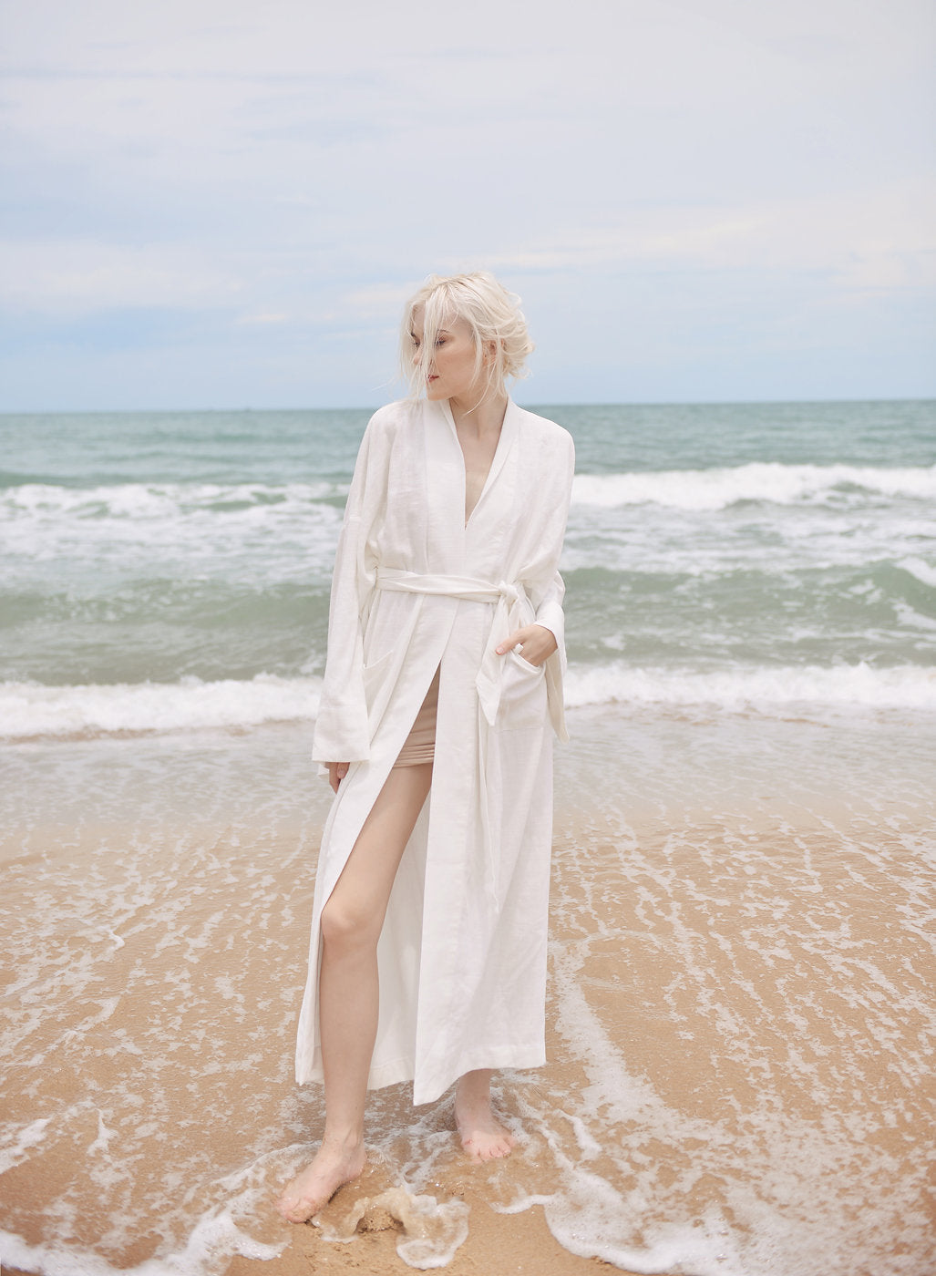 Women Linen Robe with Pockets - Linen Long Robe - Organic Cotton - Women Linen Robe