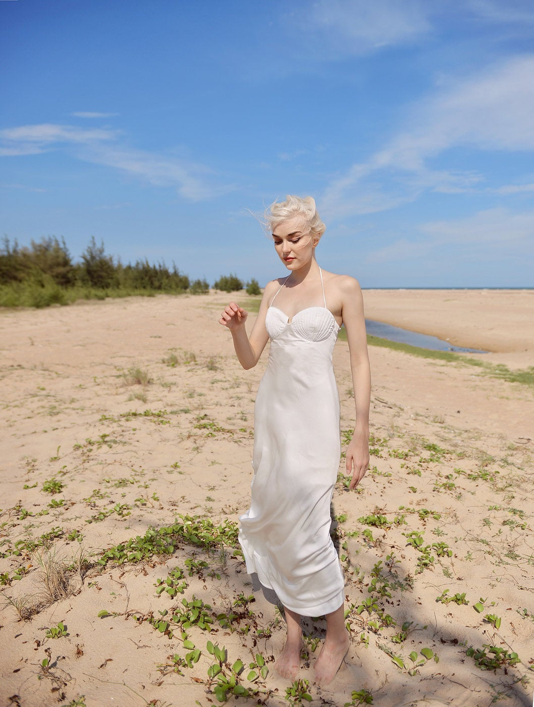Seashell Silk Dress - Ivory Silk Dress - Long Silk Dress