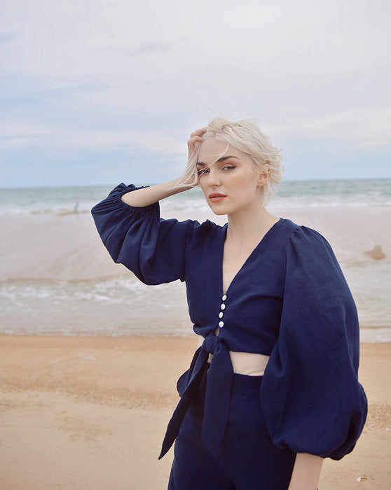 Linen Crop Top - Linen Top Women - Cotton Top with Long Sleeves - Natural Fabric