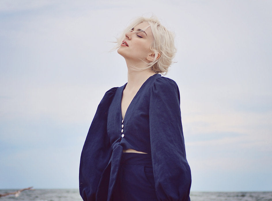 Linen Crop Top - Linen Top Women - Cotton Top with Long Sleeves - Natural Fabric