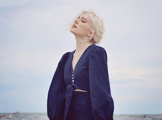 Linen Crop Top - Linen Top Women - Cotton Top with Long Sleeves - Natural Fabric
