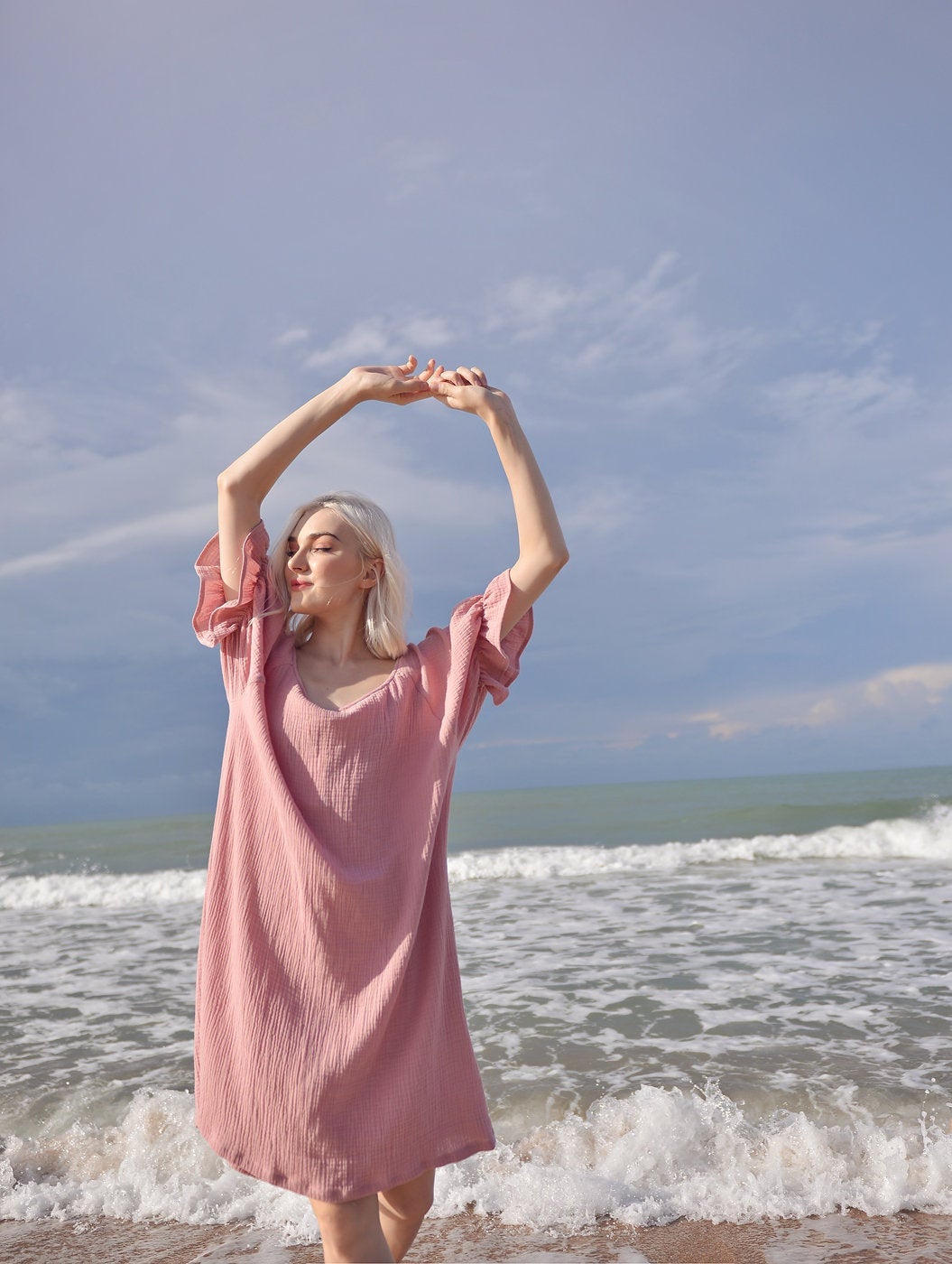Cotton Dress Women - Cotton Tunic with Sleeves - Short Sleeves Dress - Cotton Tunic Dress