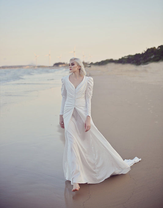 Long Sleeves Wedding Dress - Long Train Bridal Gown - Bespoke Wedding Dress