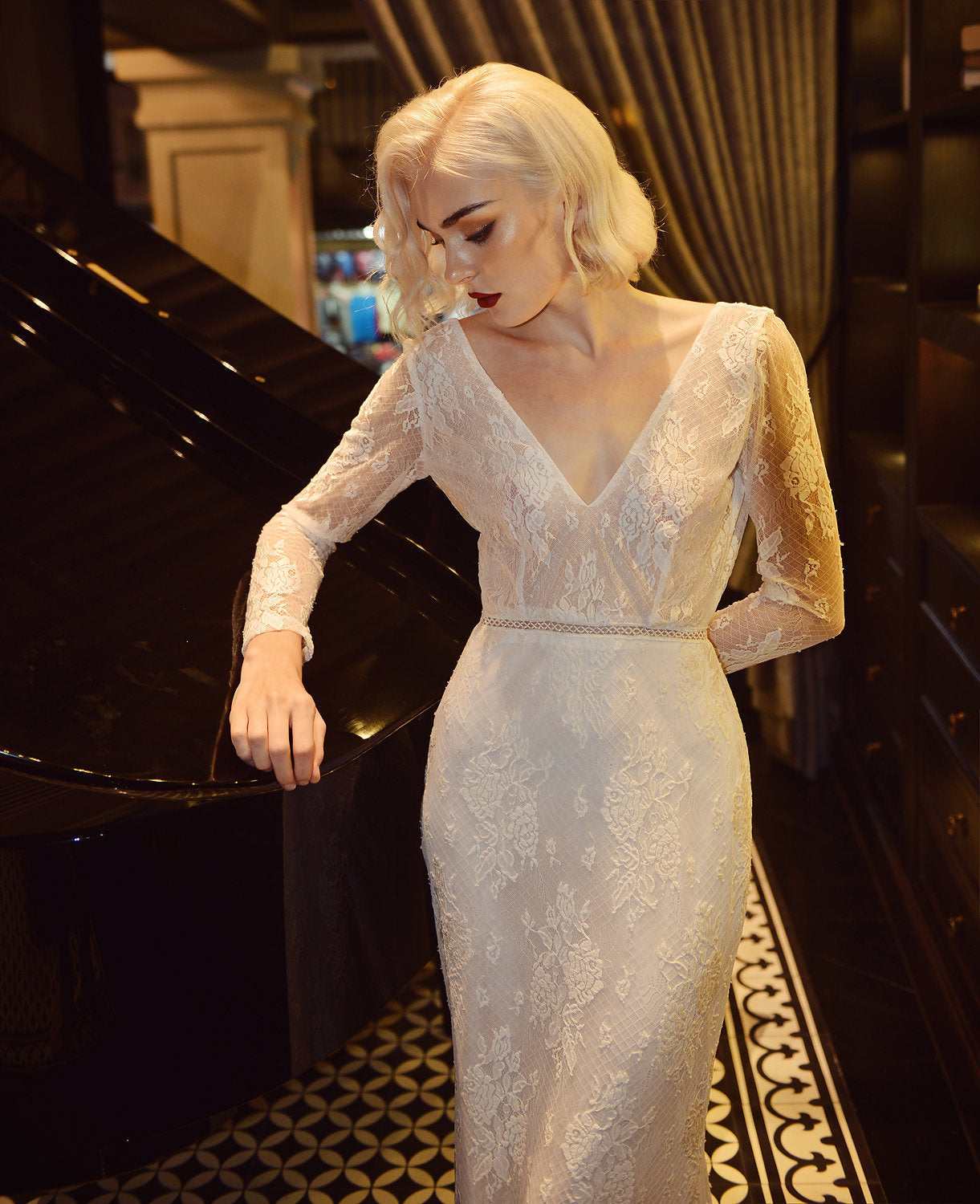 Lace Simple Bridal Gown - Lace Wedding Dress - Lace Mermaid Dress with Train