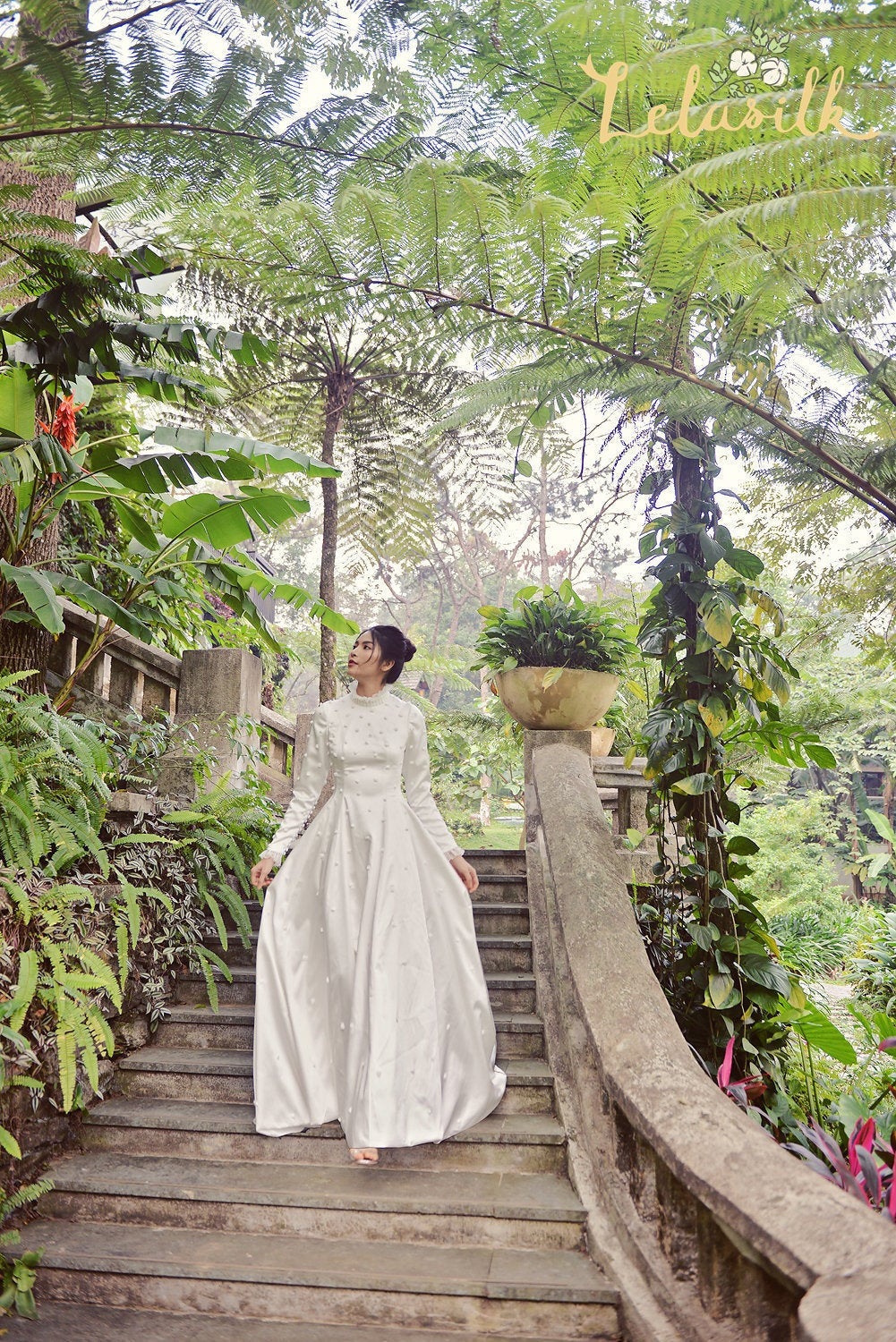 Classic Silk Wedding Dress/Hand embroidered Silk Dress/ Detailed Silk Gown