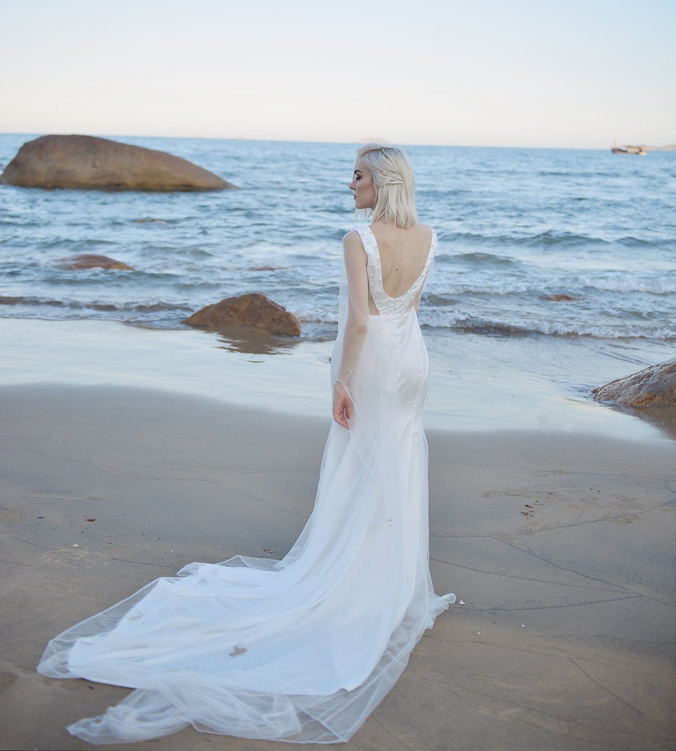 Mermaid Wedding Dress - Soft Tulle Pearl Wedding Dress - Bridal Gown