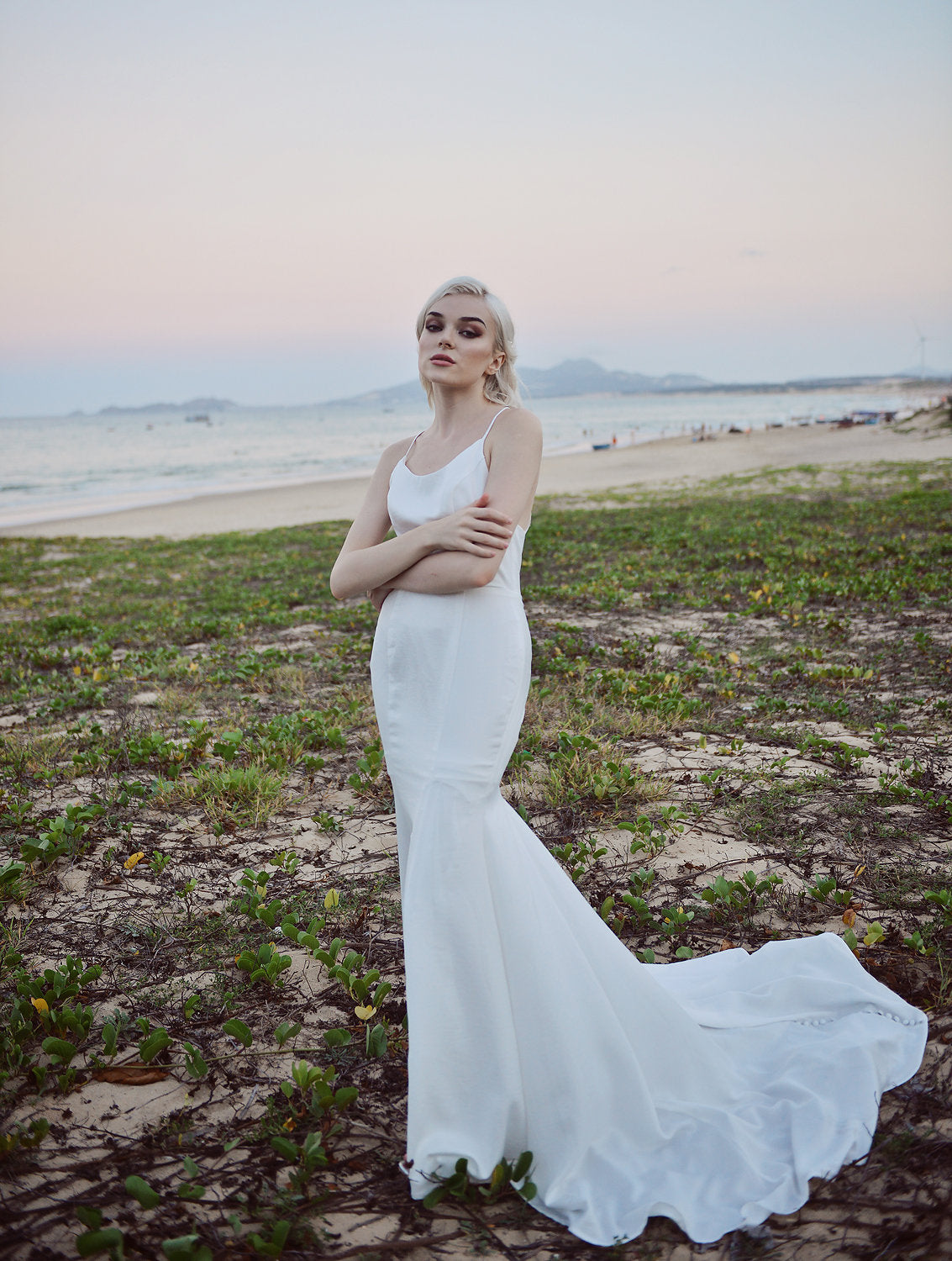 Wedding Dress Fit and Flare - Sleeveless Silk Wedding Dress - Long Train Wedding Dress - Tailored Fit